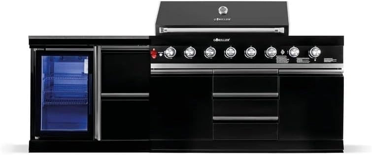 GORILLER® Blackback S4 Outdoor-keuken, XXL-gasgrill met koelkast, roestvrij staal, zwart