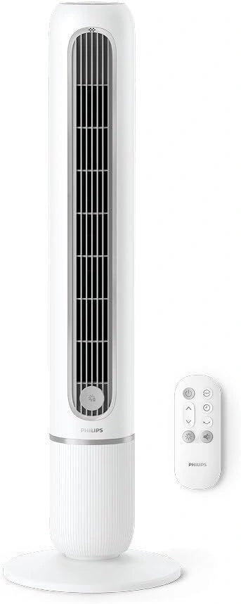 Philips torenventilator 5000 Series. Krachtige 8.1m/s maar ultrastil 24dB, laag energieverbruik, 5 snelheden, Slaapmodus, 9u timer