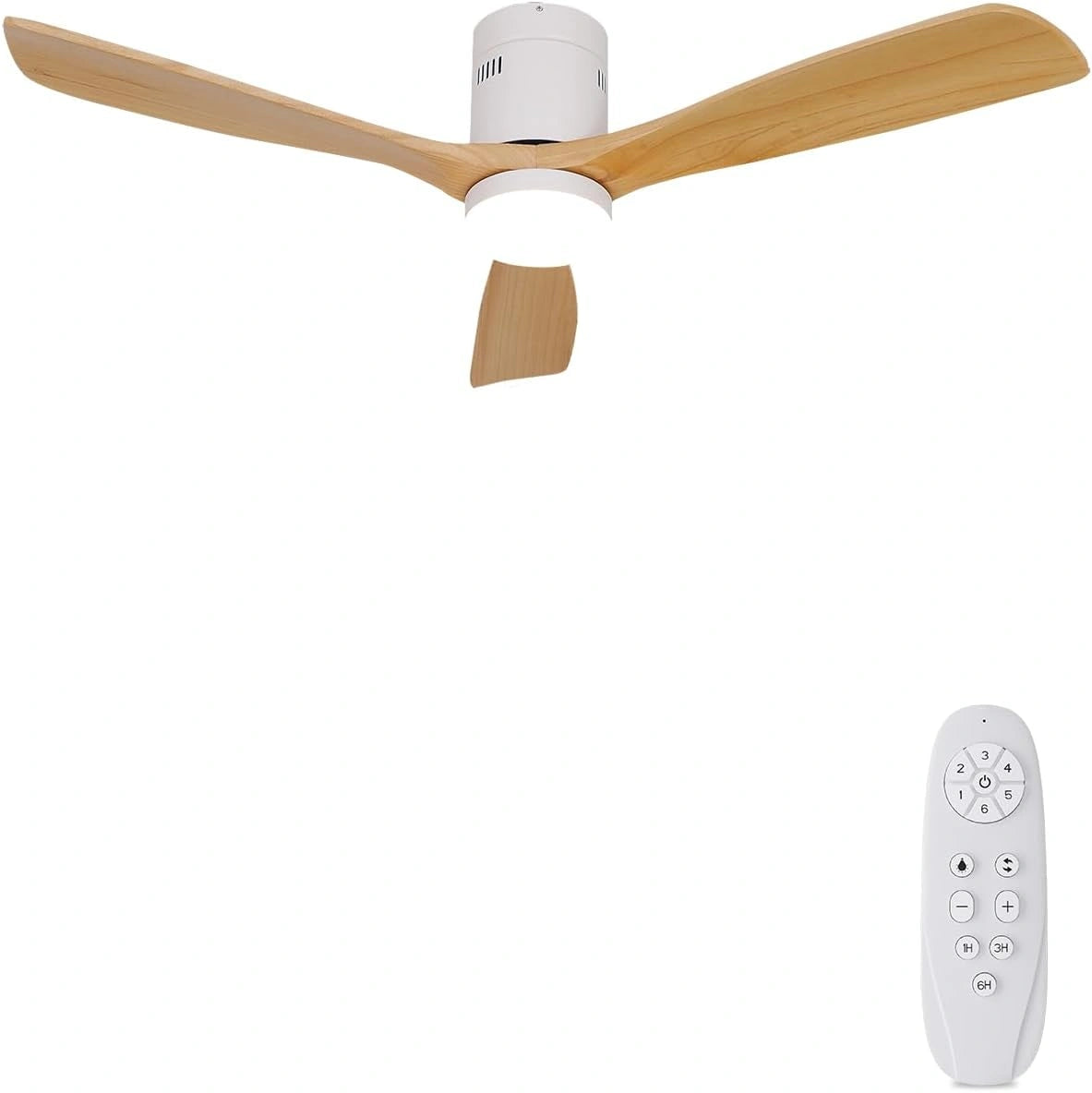 Houten plafondventilatoren met LED-licht 24W stille motor DC 38W ventilator plafond hout diameter 132cm (52') afstandsbediening met geheugenfunctie