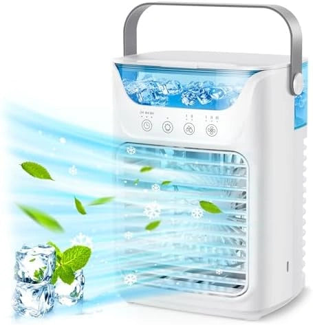 Bewinner Mobiele airconditioner, 4-in-1 draagbare airconditioner, luchtbevochtiger, luchtkoeler en tafelventilator met 700 ml/2 koude nevel/3