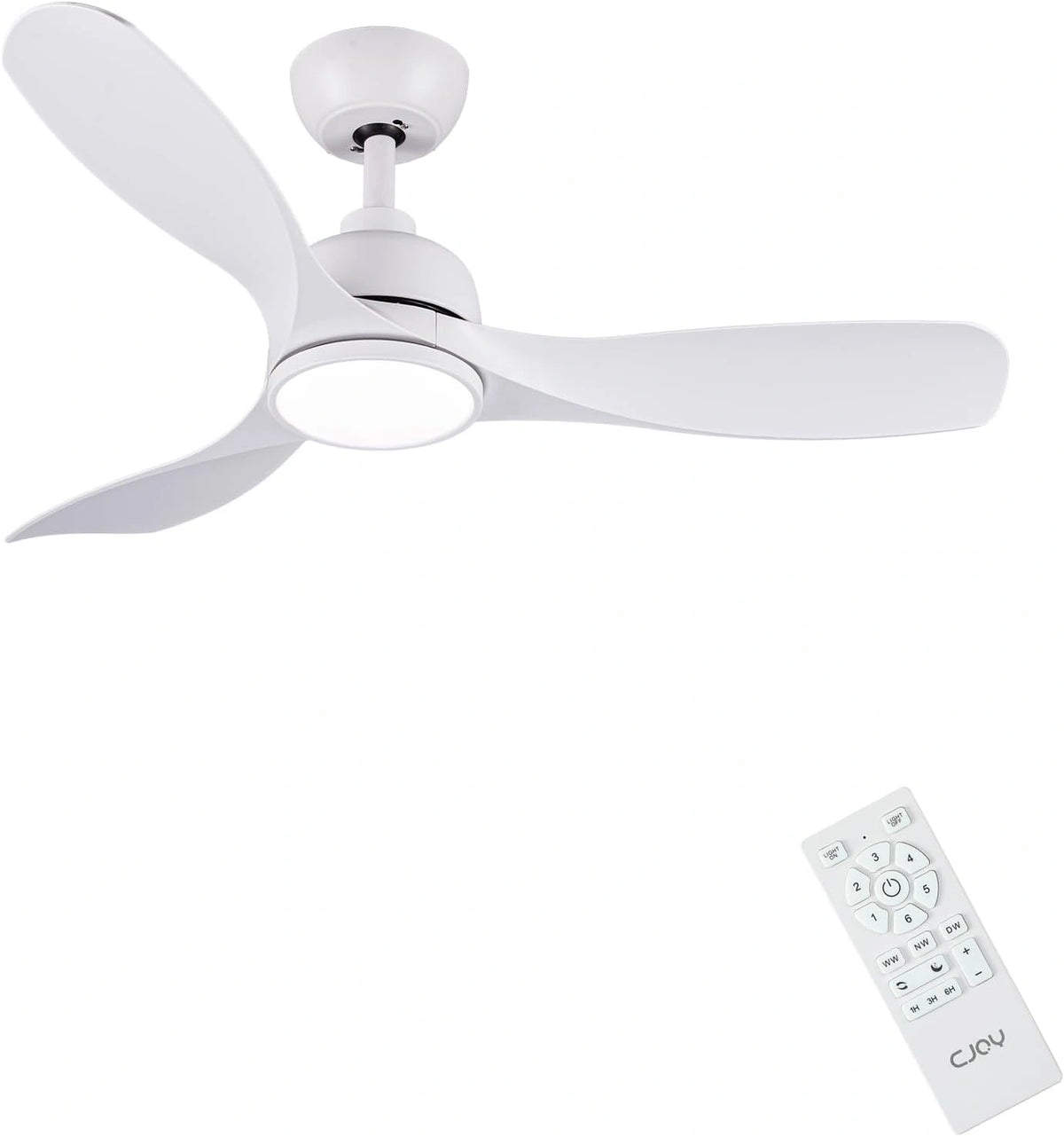 CJOY Plafondventilator met licht, 107 cm, wit, met afstandsbediening