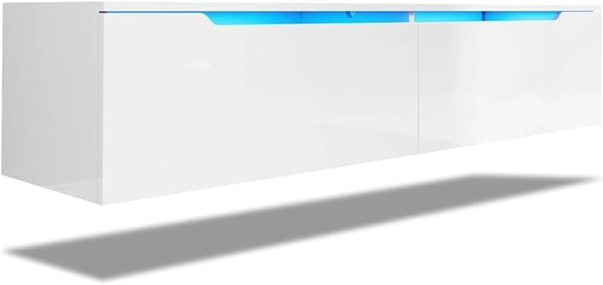 SONNI GTV009W-180-3 Tv-meubel, lowboard, wit hoogglans, hangend, 180 x 35 x 30 cm, met led-verlichting (12 kleuren kunnen worden ingesteld), tv-board