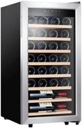 Kalamera Wijnkoelkast, 28 flessen 86 liter, breedte 44 cm, touch bedieningspaneel, roestvrijstalen glazen deur, 5-18°C, KRC-86FCSS-W, zwart