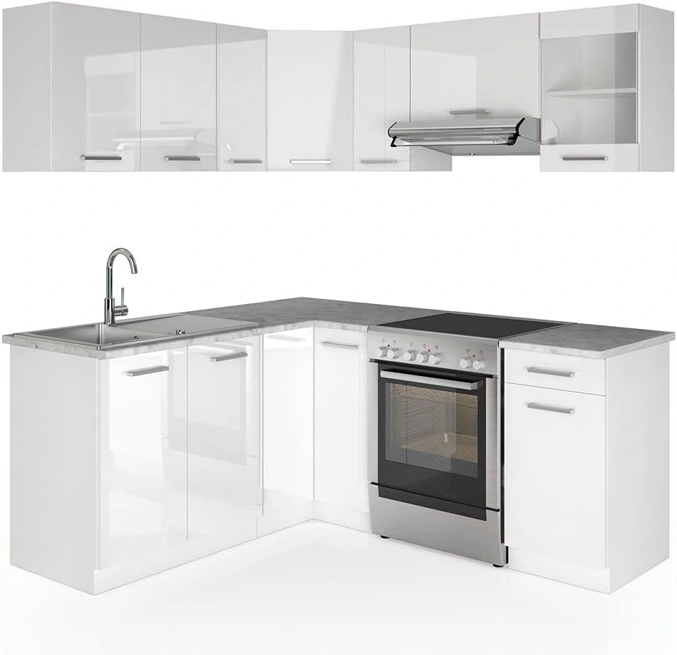 Vicco Hoekkeuken 'R-Line', Wit Hoogglans/Wit 187 x 167 cm
