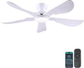 Kviflon 132 cm moderne plafondventilator met licht, afstandsbediening/app-bediening, 5 omkeerbare messen, 3 CCT dimbaar, voor slaapkamer, wit