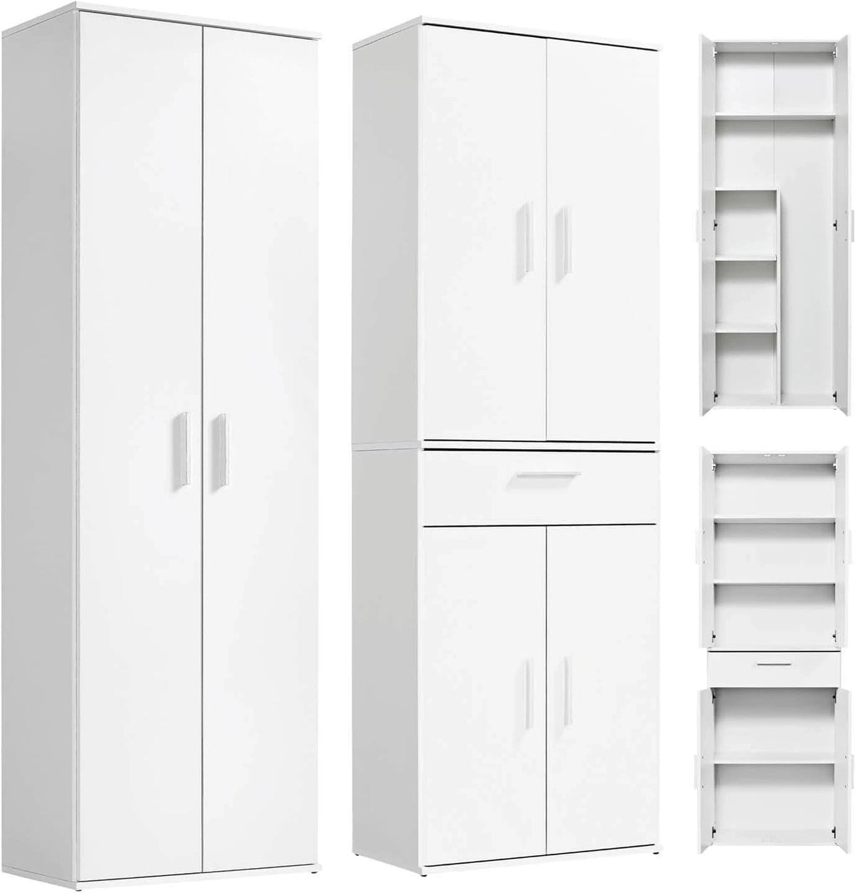 Mokebo Multifunctionele kast Set 2-delig 'Die Allzweckwaffe', kastenset met multifunctionele kast & bezemkast in Wit, bruikbaar als archiefkasten