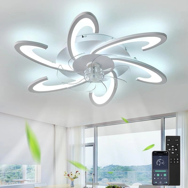 Stille led-plafondventilator met licht, dimbare kroonluchter plafondlamp, modern design, 6 snelheden, afstandsbediening, timer, plafondventilatorlamp