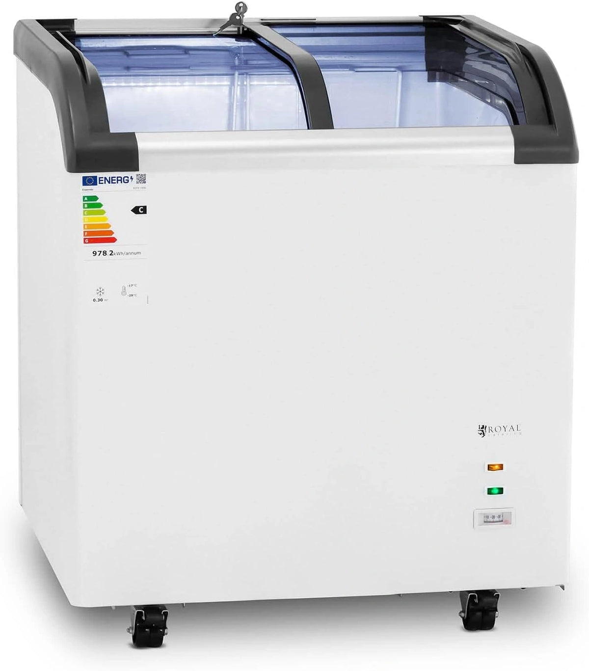Royal Catering RCFZ-180G diepvrieskist, 180 liter, glazen deuren, koelbox, diepvriezer, diepvriezer, zilver