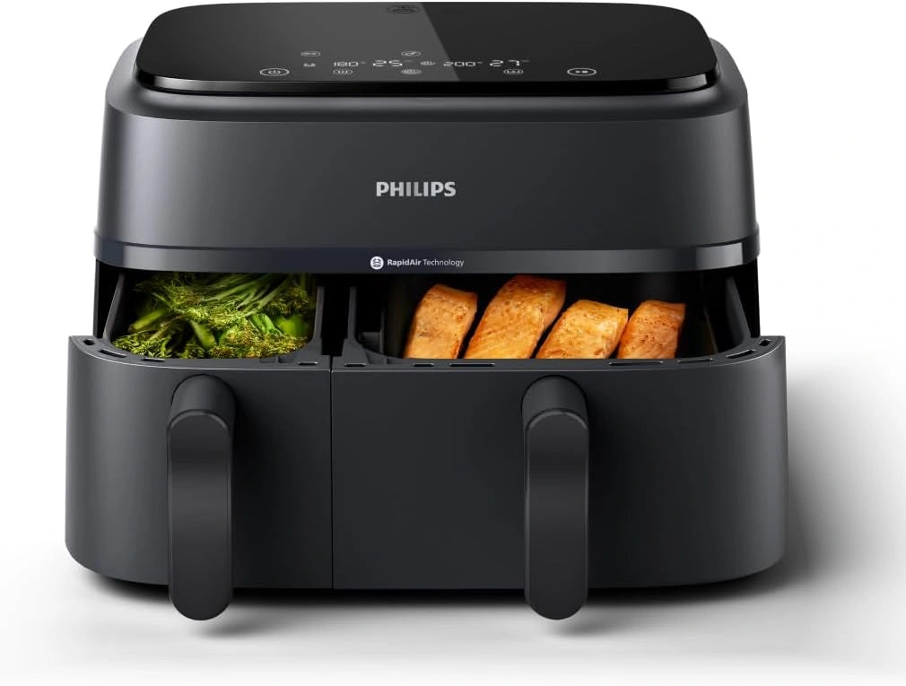 Philips Dubbele Airfryer 9 liter, 2 baklades, aanraakscherm, zwart
