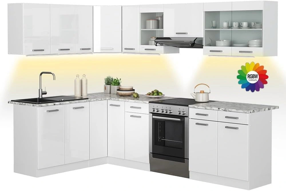 Vicco Hoekkeuken 'R-Line', Wit Hoogglans/Wit 267 x 167 cm
