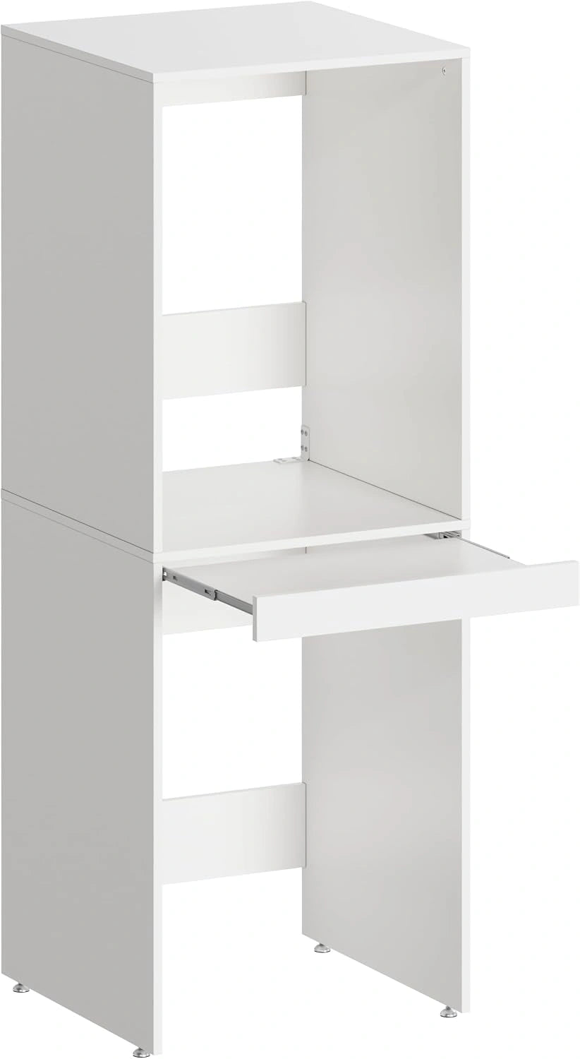 MSFE Wasmachine-drogerkast, hoge kast, badkamerkast, wasmachinekast, bovenbouwkast met uittrekbare plank voor wasmachine en wasdroger