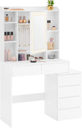 VASAGLE KAILYN Collectie, Kaptafel met LED-verlichting, make-uptafel met spiegel, 40 x 98,3 x 145 cm, cosmeticatafel met lades, verstelbare planken