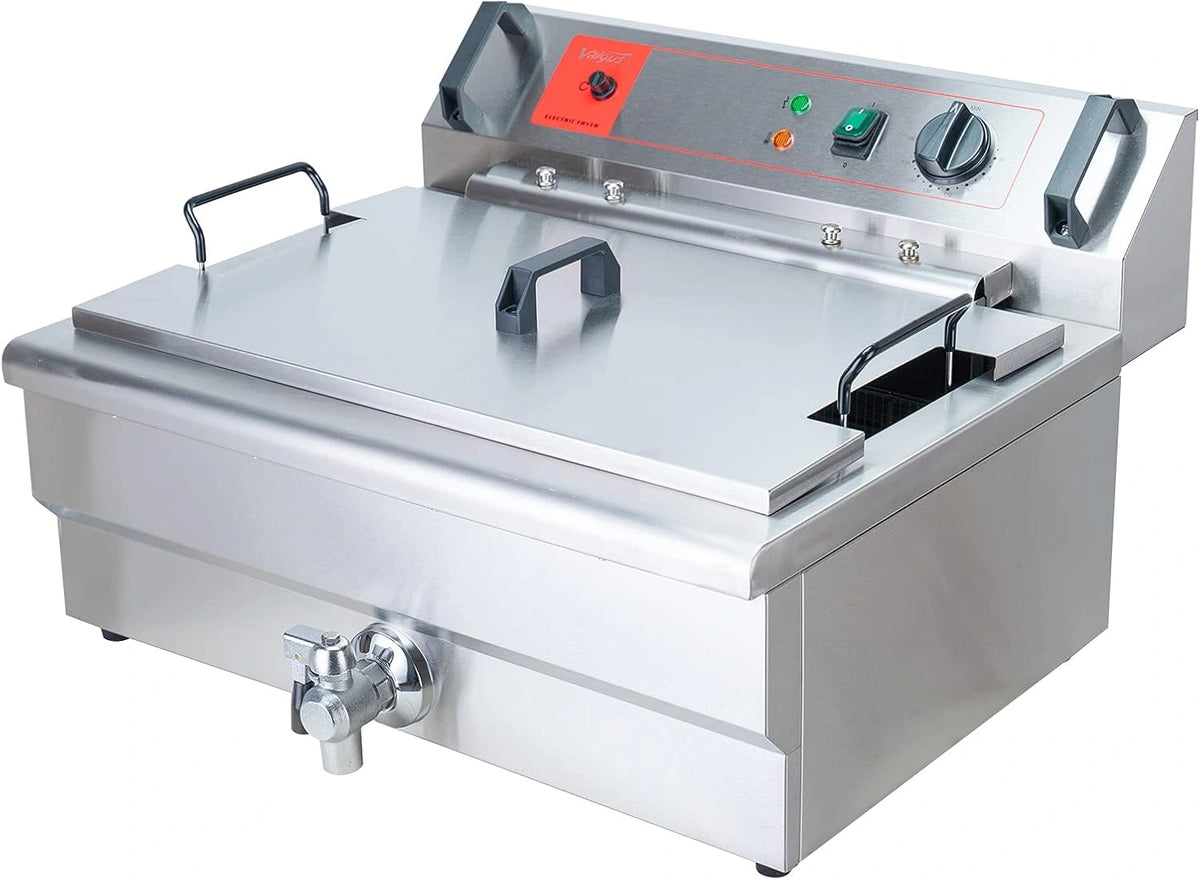 Valgus commerciële roestvrijstalen elektrische friteuse 3000W 30 liter grote capaciteit aanrecht keuken frituurmachine met mand en deksel
