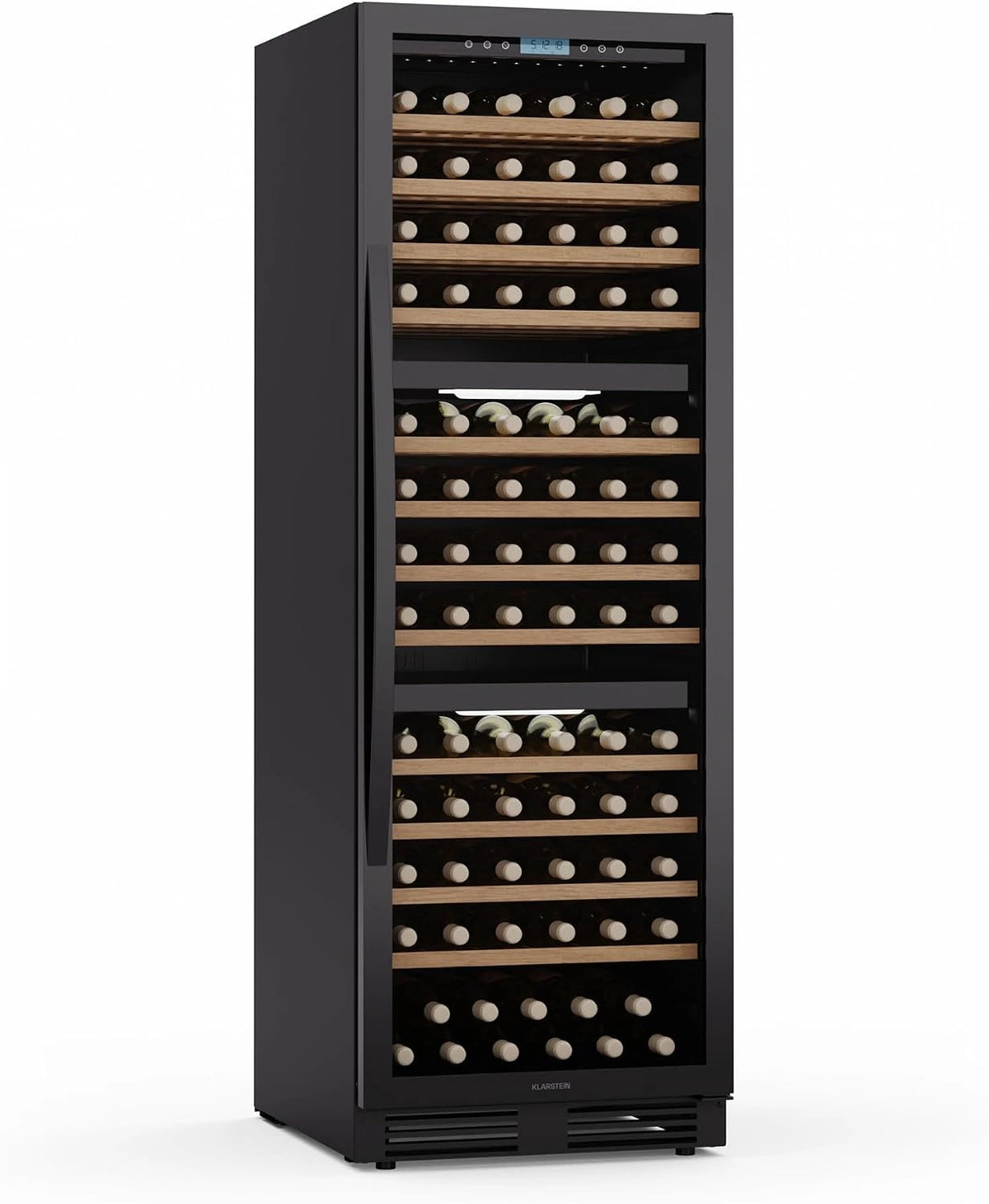 Klarstein Vinovilla Trio Wijnkoelkast, 144 flessen, 3 zones, 5-20 °C, ledverlichting, uv-bescherming, vrijstaand, wijnklimaatkast, wit