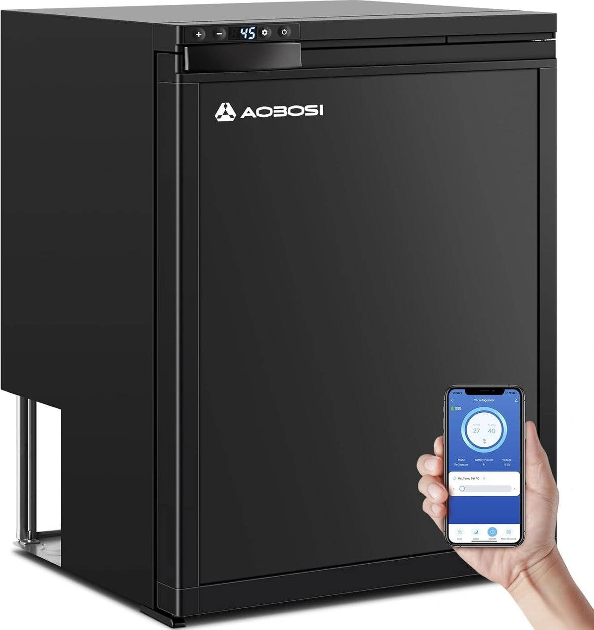 AAOBOSI 65 liter Compressorkoelkast, APP-Gestuurde Camperkoelkast, 12/24V DC, LED-Verlichte Voertuigkoeler, Bereikt -20 °C, Geschikt Voor Auto's