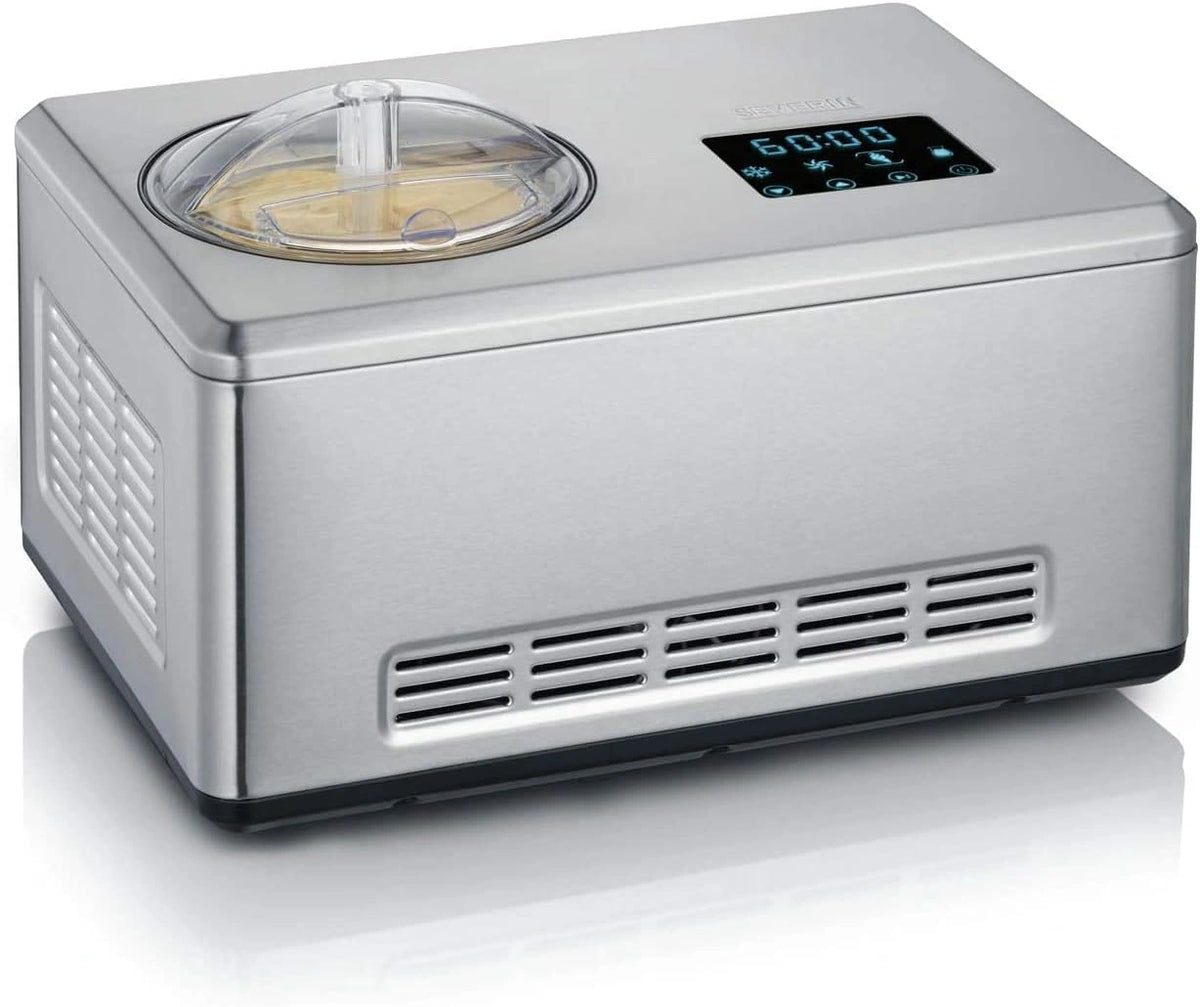 Severin EZ 7405 Ijsmachine met Yoghurtfunctie, Incl. Ijshouder (2 liter) en Receptenboek, Digitale Timer, Dekselopening, Zilver