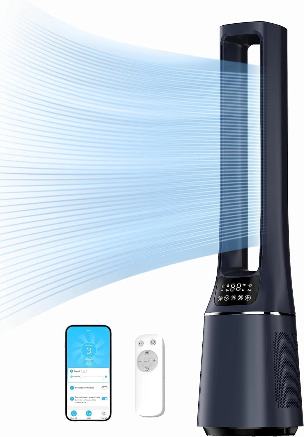 Midea MFP-120i (BL) 2-in-1 torenventilator, stil, 38 dB, luchtreiniger, H13 True HEPA op 47,6 ㎡ led-scherm, afstandsbediening, oscillatie