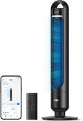 DREO Smart torenventilator voor de slaapkamer, stille staande ventilator met 28 dB, luchtbereik tot 8,8 m, 4 standen en 3 modi, 8-uurs timer, app
