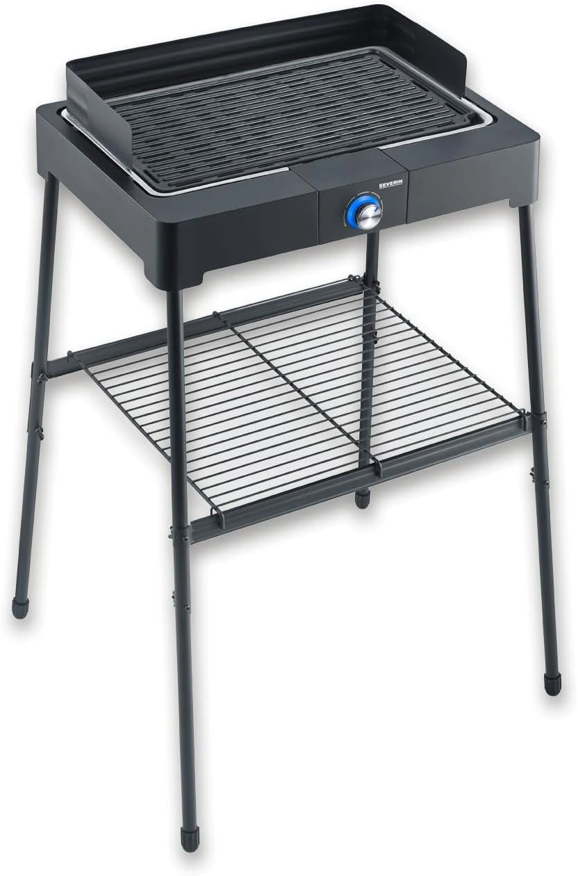 SEVERIN PG 8568 Staande barbecue met aluminium grillplaat en onderstel met afzettingsrooster, elektrische grill met snelle grillstart