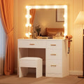 YITAHOME Make-uptafel met spiegel, kaptafel met 4 laden, kaptafel met kruk, verlichting, stopcontact, wit (make-uptafel, kaptafel, cosmeticatafel