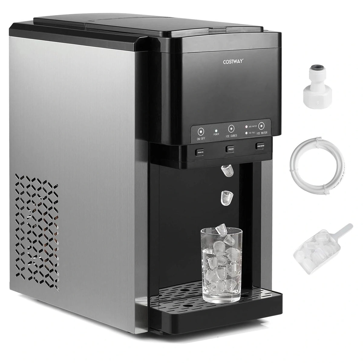FANTASK 3-in-1 ijsblokjesmachine, 12 ijsblokjes in 9 minuten, waterdispenser met gemalen ijs, ijsmaker 20 kg/dag, compressorkoeling voor thuis