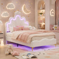 Eenpersoonsbed, 90 x 200 cm, led-bed, kinderbed, prinsessenbed voor meisjes, gestoffeerd, jeugdbed met kroonvormig design en verstelbaar hoofdeinde