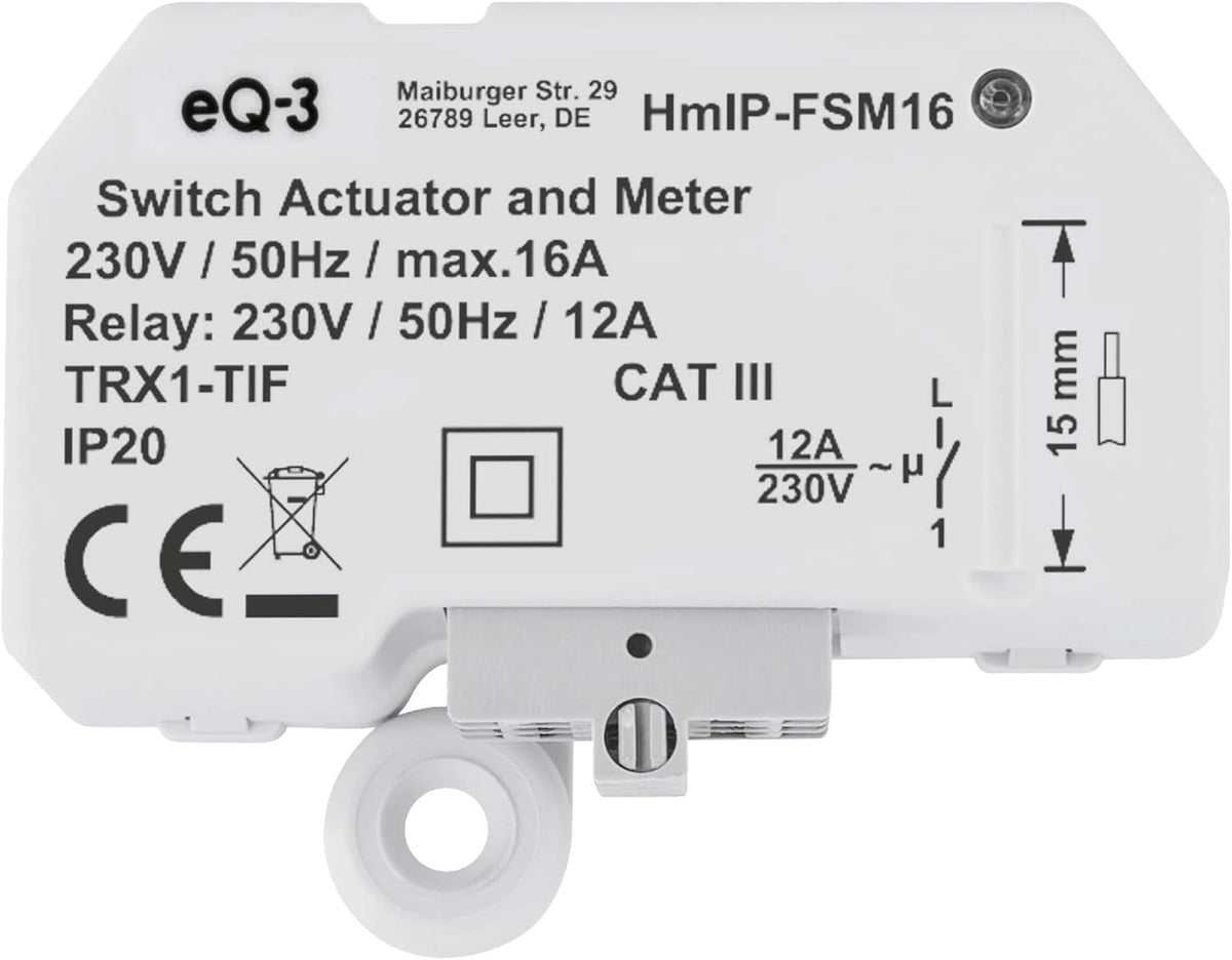 Homematic IP Schakel-meetactor (16 A), inbouw, voor de slimme bediening van elektronische apparaten en verlichting, werkt met Alexa en Google Home