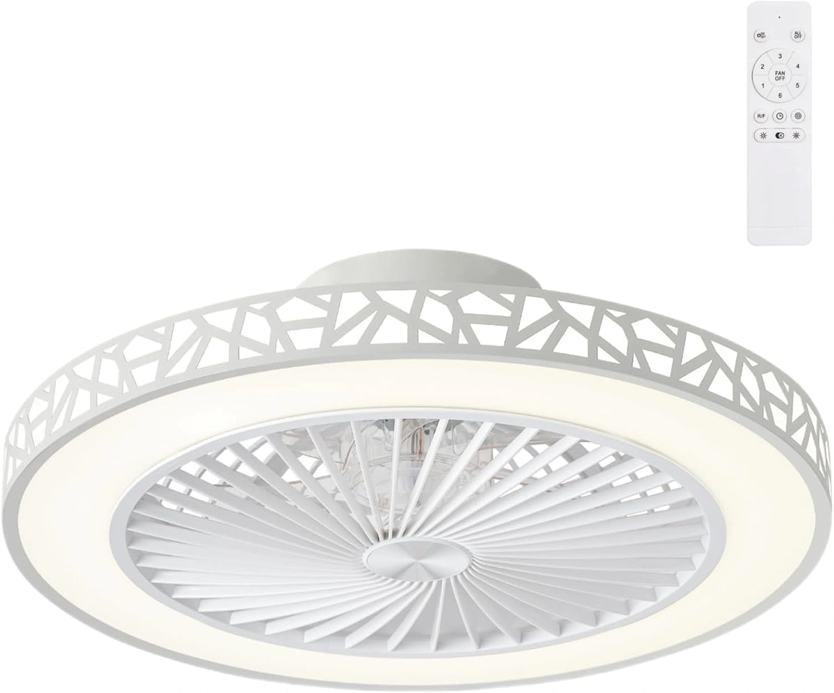 Moderne Plafondventilator met LED Lamp 48cm, Ultradun Wit, 6 Snelheden Reversibel, 40W Dimbaar Licht 3 Kleurtemperaturen