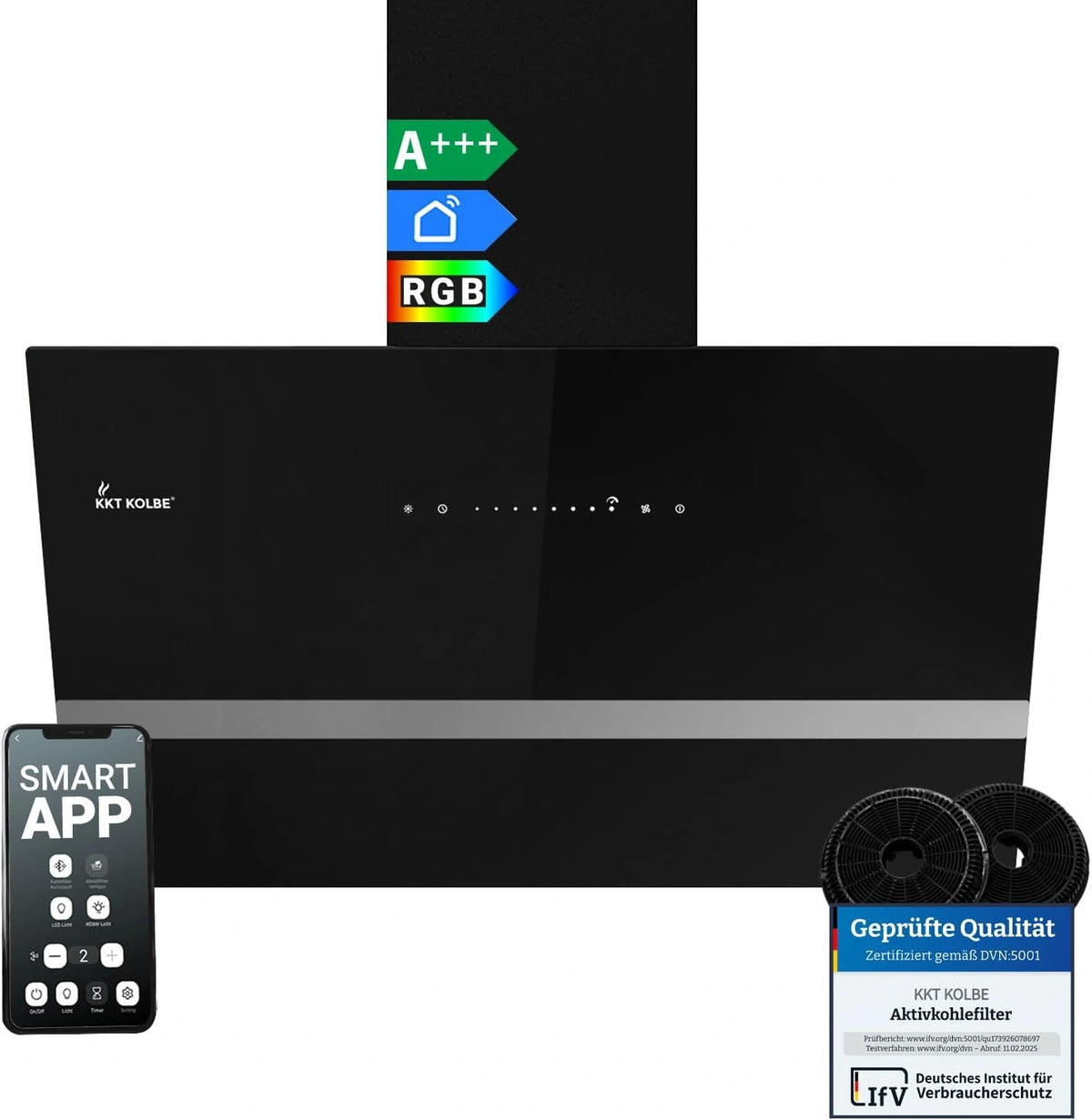 KKT KOLBE Afzuigkap wandkap EASY8005SM, 80 cm koploos, zwart