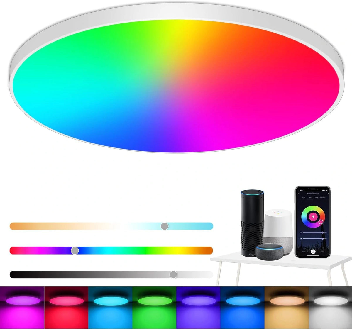 LED Plafondlamp Dimbaar, 24W 2400LM Smart RGB LED Plafondlamp, IP44 Woonkamer Lamp Slaapkamer Lamp, Compatibel met Alexa APP Google Assistant