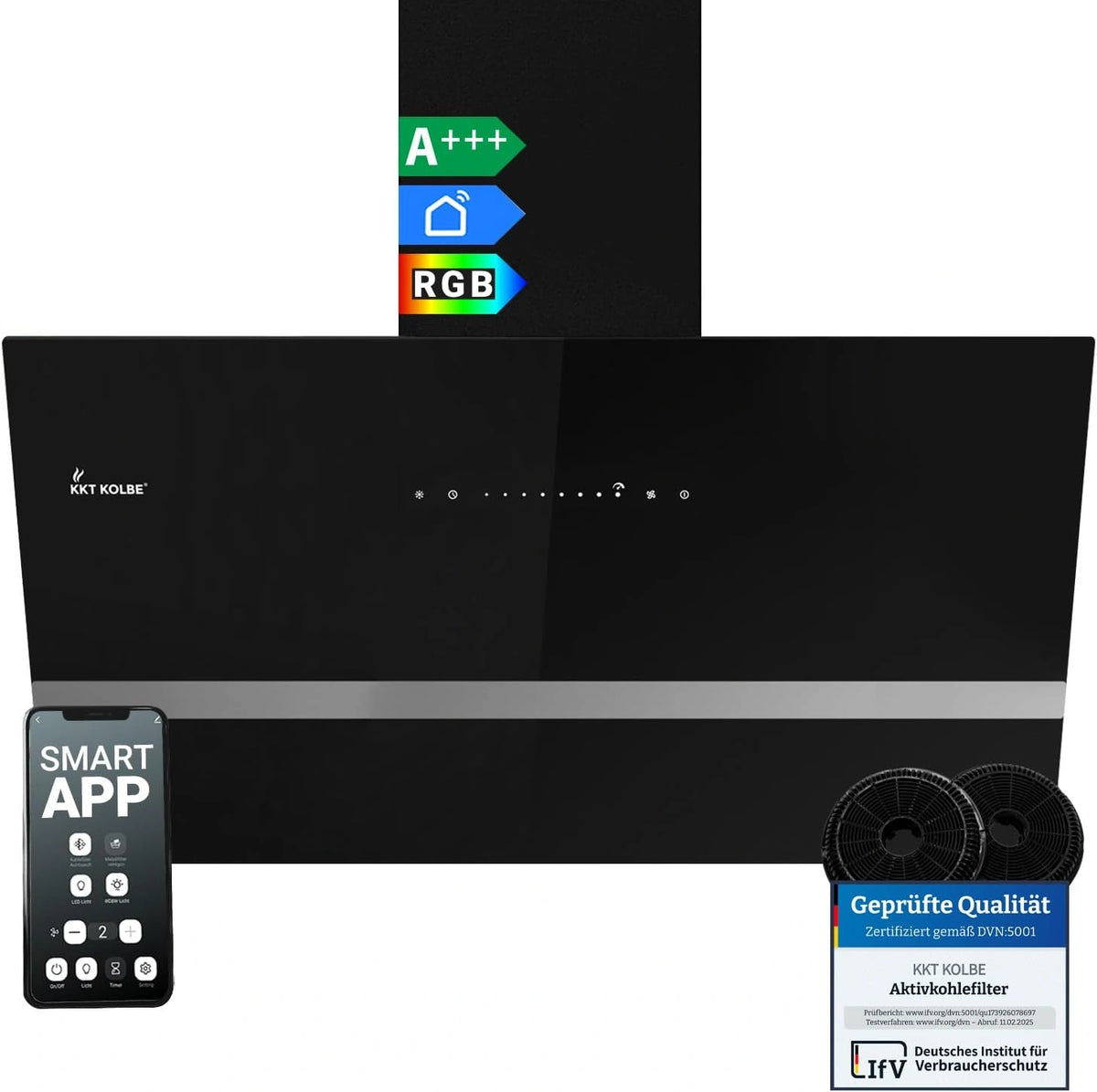KKT KOLBE Afzuigkap wandkap EASY9005SM, 90 cm koploos, zwart