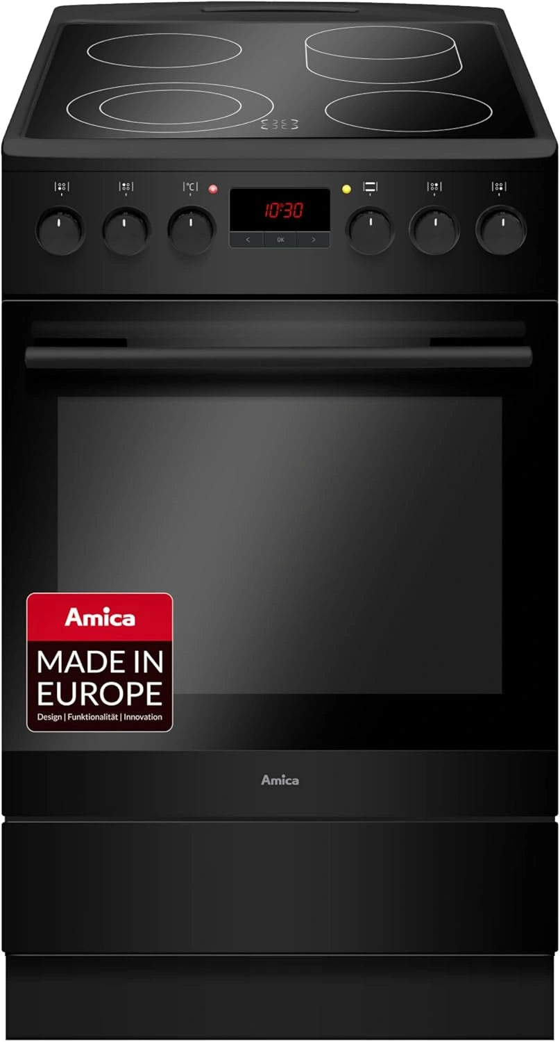 Amica SHC 11503 SM Staande fornuis, elektrisch, 50 cm, Fine Design, matzwart, SensorControl timer, MF11, hete lucht met ringradiator