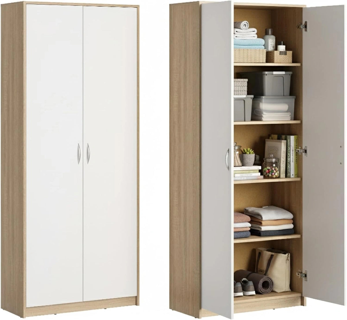 Archiefkast met 5 vakken, multifunctionele kast, huishoudkast in matte afwerking met 4 legplanken en 2 deuren, 74 cm breed