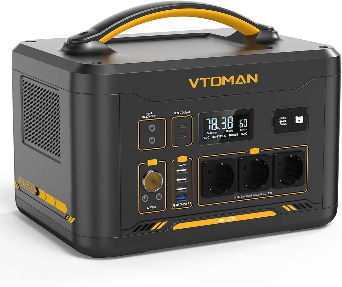 VTOMAN Jump 2200 Draagbaar Power Station, 1548Wh/2200W (piekvermogen 4400W) LiFePO4-batterij zonnegenerator