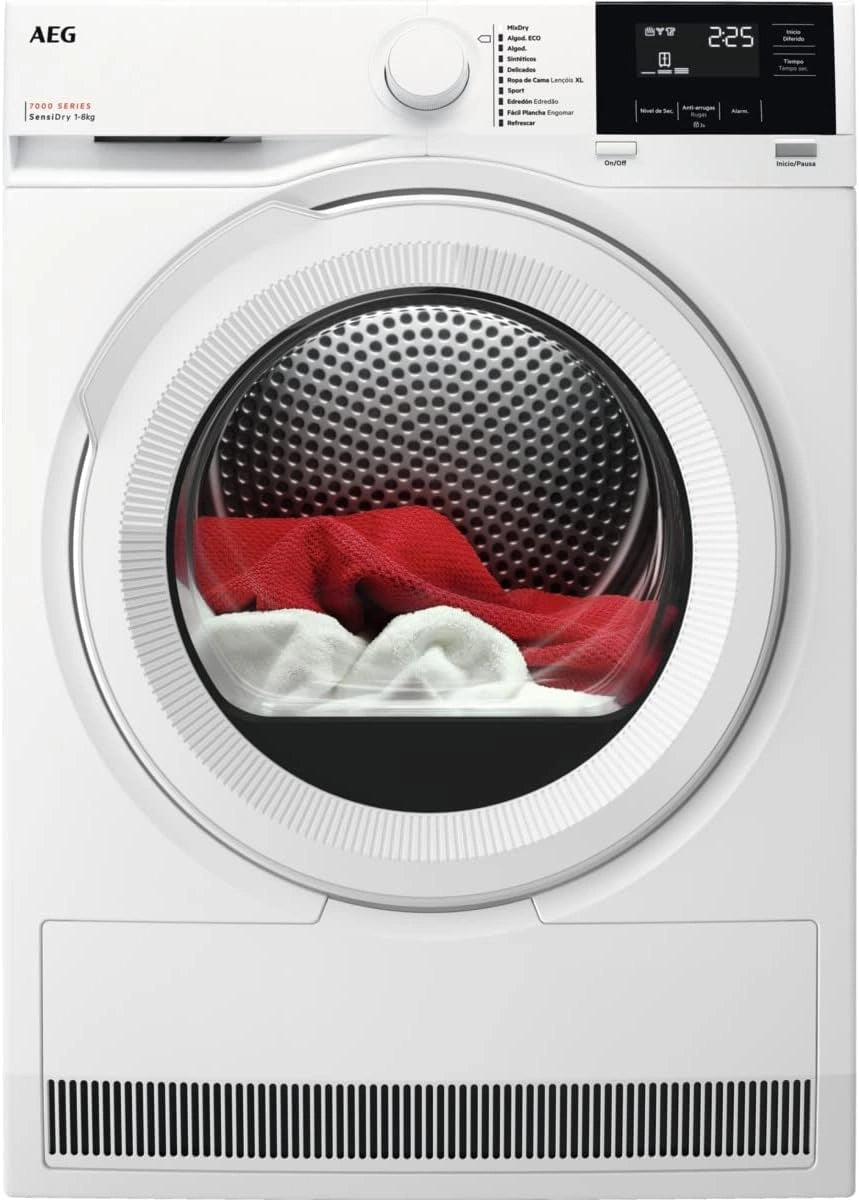 AEG TR718L2OB Wasdroger met warmtepomp, 8 kg, serie 7000, stoom- en snelprogramma's, gemengde droging, anti-rimpeltechnologie, wit, A++