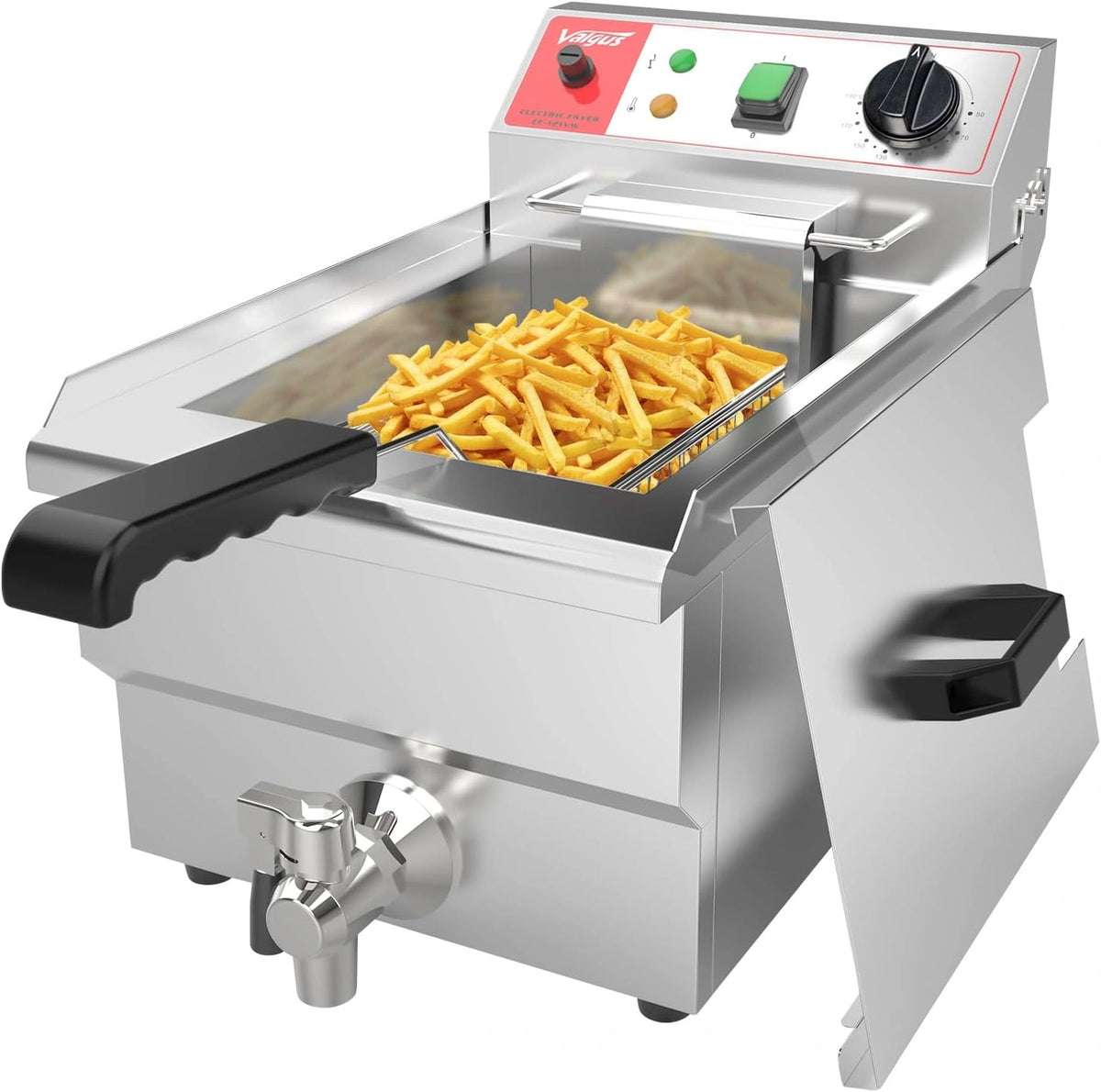 Valgus commerciële elektrische friteuse van roestvrij staal, 3000 W, 10 l, grote capaciteit, keukenfriteuse met mandje en afvoersysteem met deksel