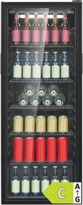 Bomann® Koelkast met Glazen Deur, Energieklasse C, 143 cm, Drankenkoelkast 2-12 °C, MultiAirflow, 5 draadschappen, Omkeerbare Deurscharnier