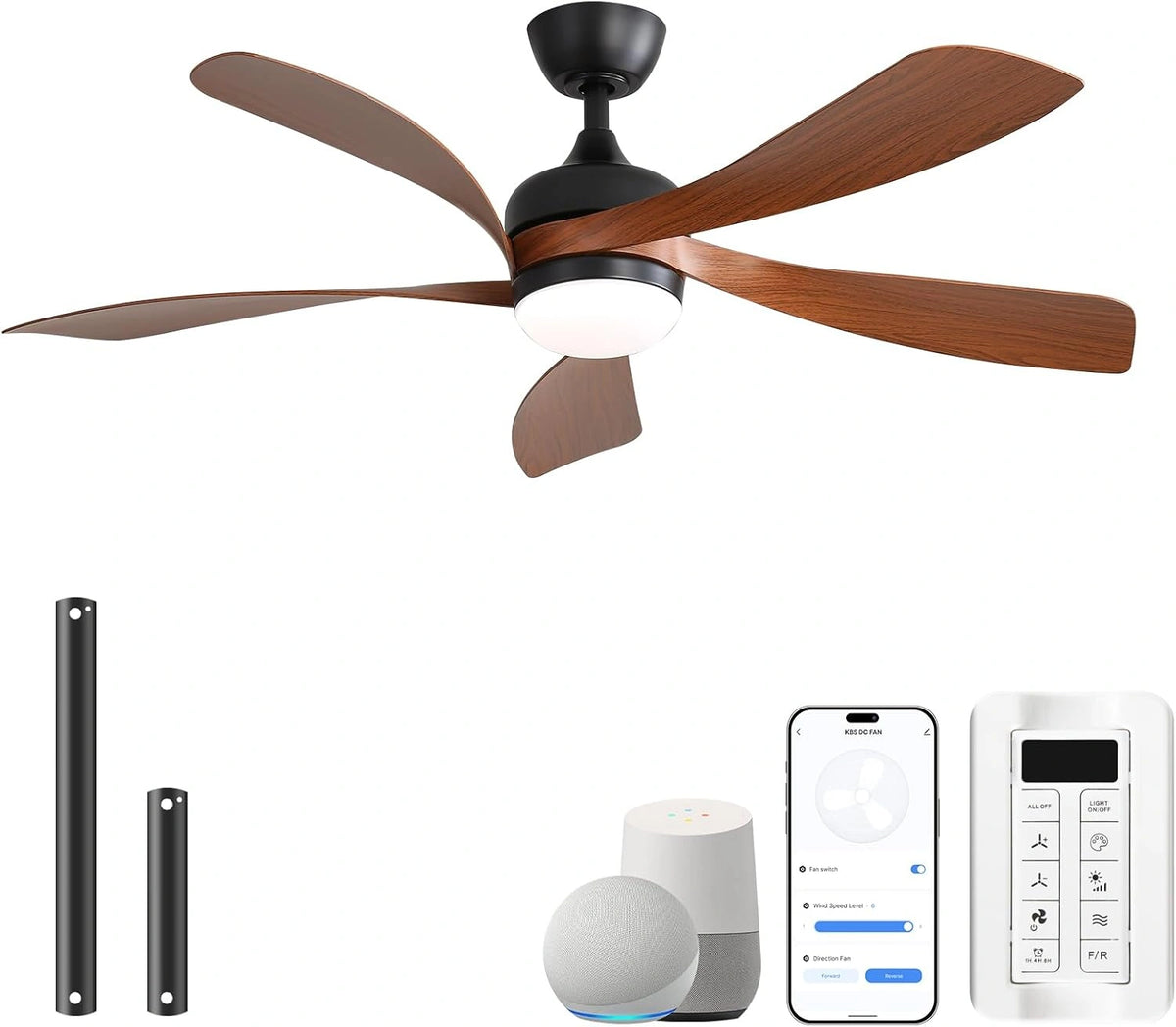 Sofucor 132 cm Smart Plafondventilator met Licht, bruin