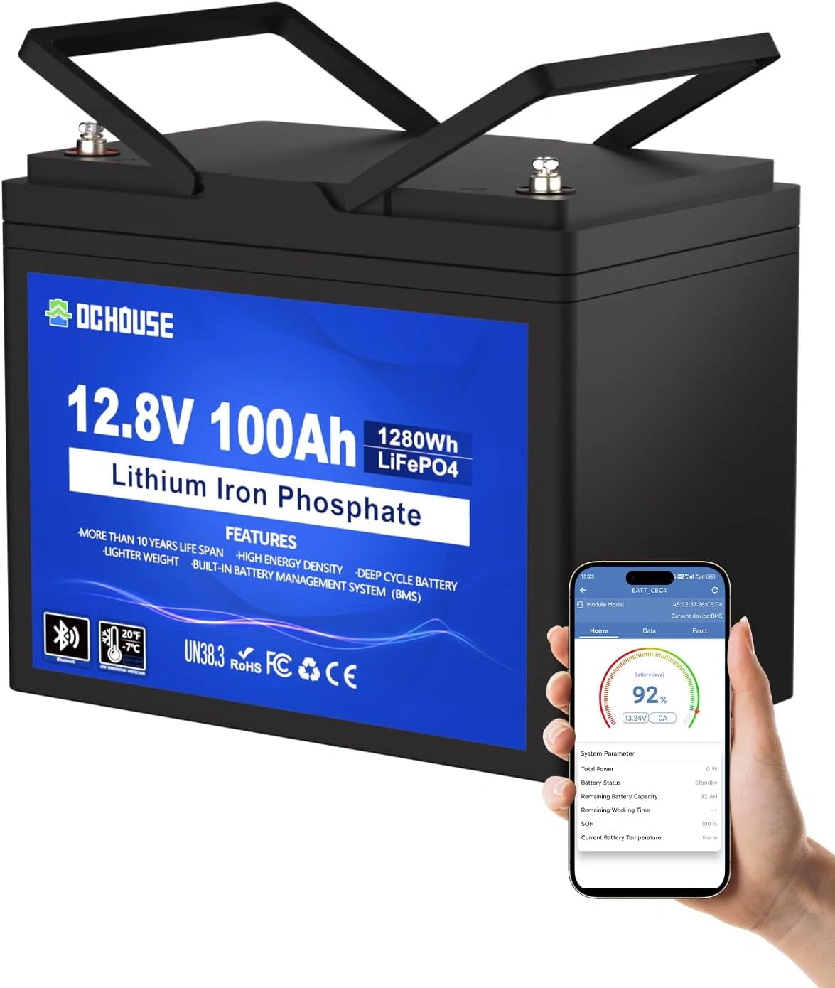 DC HOUSE Akku LiFePO4, 100 Ah, 12 V, Bluetooth