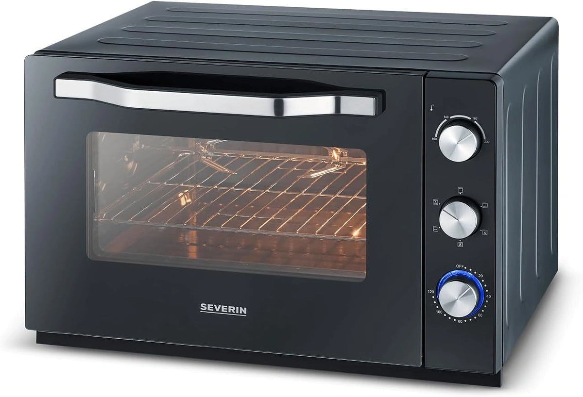 SEVERIN XXL Bak- en toastoven met heteluchtfunctie, oven met grillrooster, bakplaat, draaispit en pizzasteen
