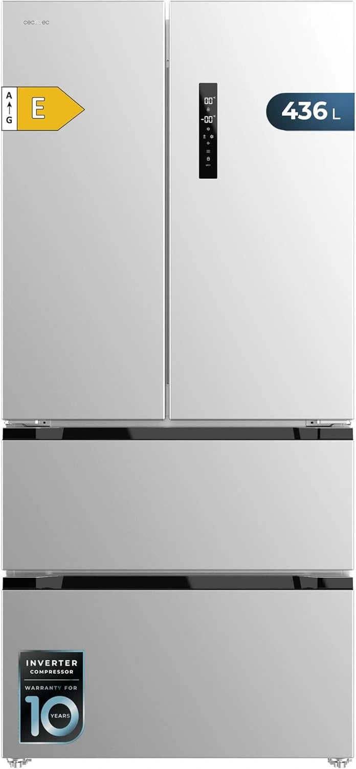 Cecotec Koelkast met Franse deuren Bolero CoolMarket FD 436 roestvrij staal E. 463 l, 183 x 83,6 cm, inverter Plus, volledig vorstvrij, Fast Cooling
