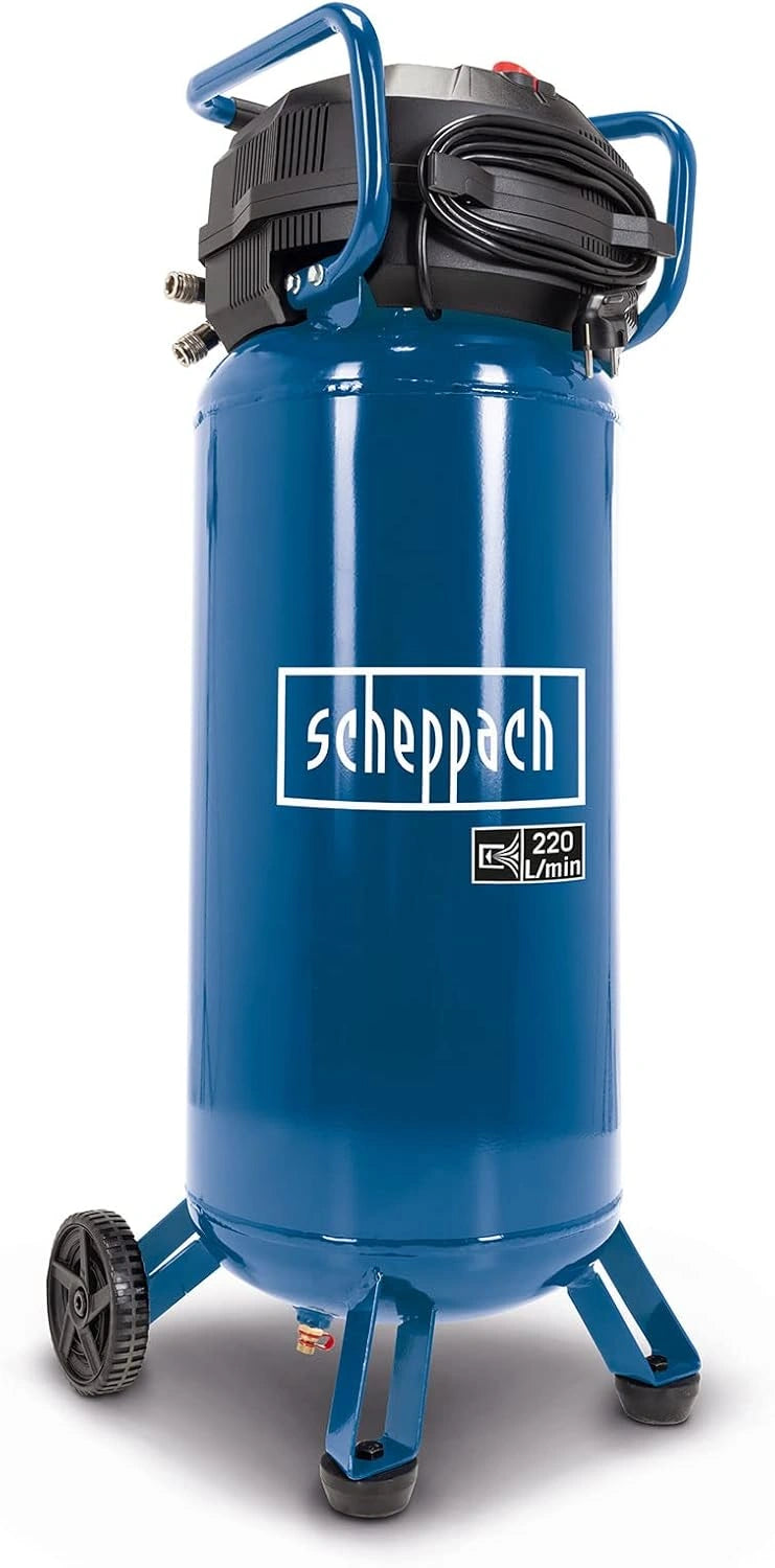 Scheppach Persluchtcompressor, staand HC51V, 1500 W met 10 bar druk, 50 liter ketel, aanzuigvermogen 220 l/min, olievrij/onderhoudsarm, drukregelaar