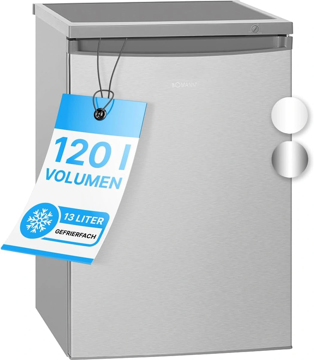 Koelkast met kleine vriezer 120 liter roestvrij staal Bomann KS2184-1-roestvrij staal, Bruikbare capaciteit: 120 liter, continue temperatuuraanpassing