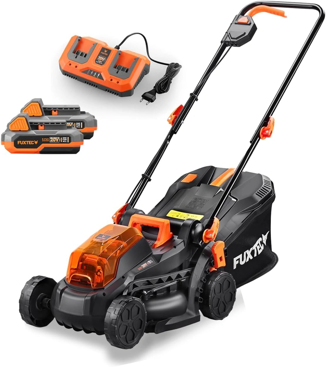 FUXTEC accu grasmaaier FX-E1RM20, 40V 2x20V 33cm breed 2x 2Ah batterij, zwart