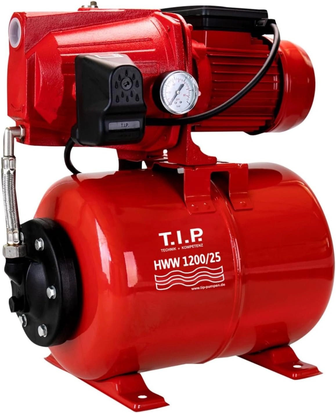 T.I.P. HWW 1200/25 Hydrofoorpomp, 5.000 l/u, 1.200 W Gietijzeren Pomp, rood