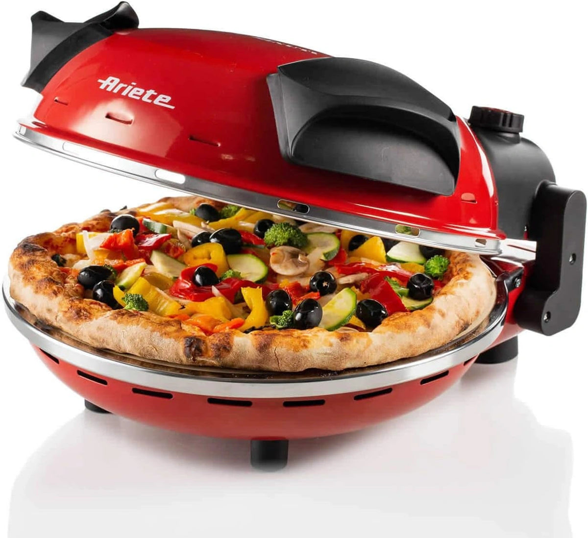Ariete 909 Pizzaoven, pizza in 4 minuten, plaat van vuurvaste steen met antiaanbaklaag, maximale temperatuur 400 graden, 1200 watt, timer 30 inch