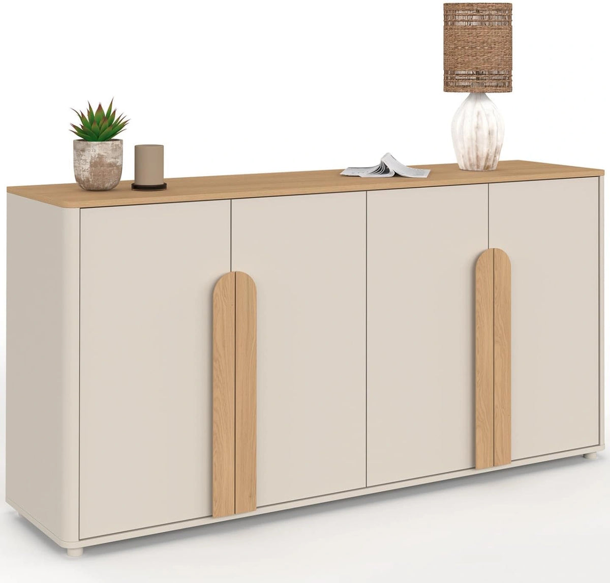 IDMarket, Dressoir 160 cm Tirana 4 deuren beige en licht hout