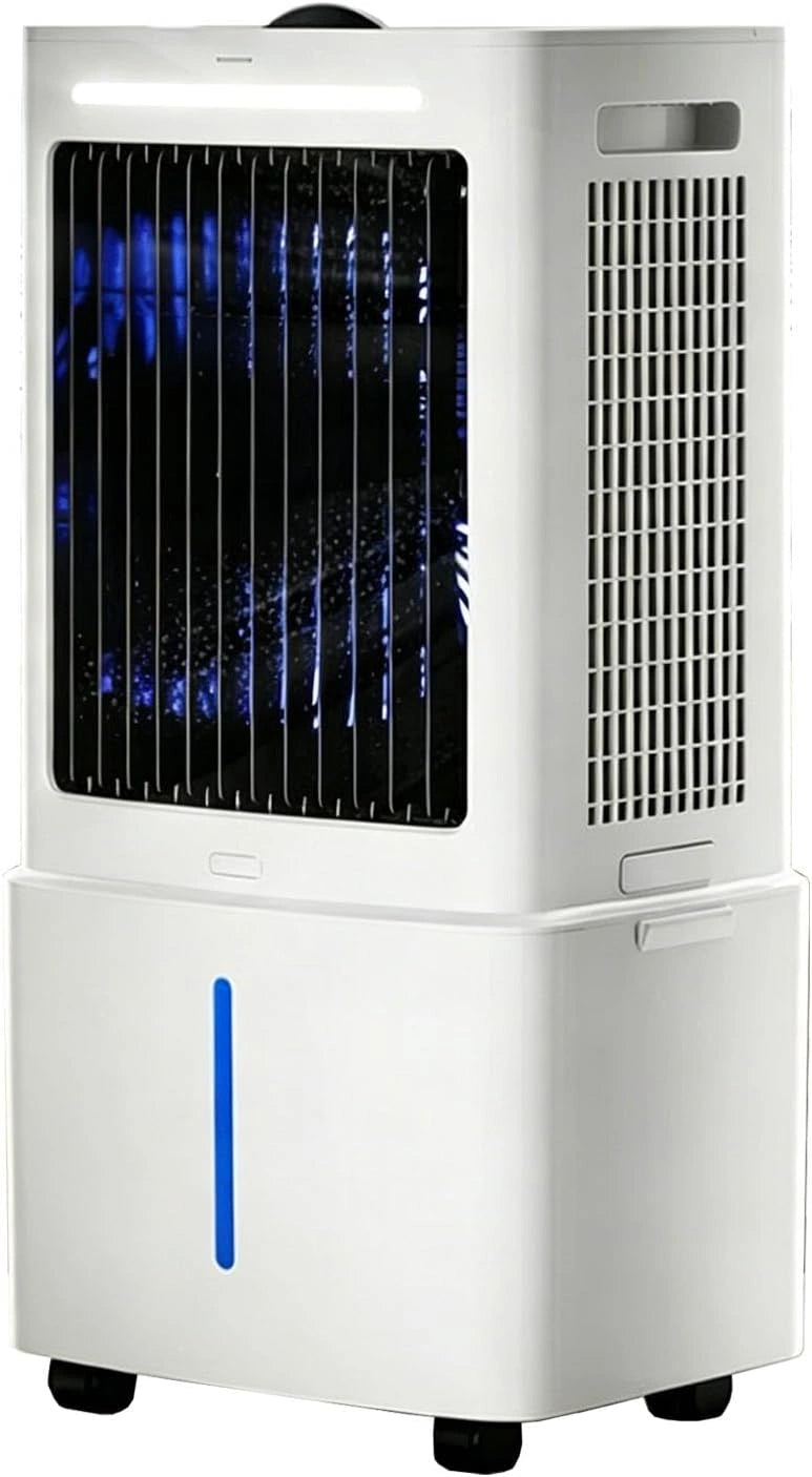 Mobiele luchtkoelerr 20 liter, 2000m³/h, 80W, 3 snelheden, links-rechts zwenk, 2 ijsblokken, voor slaapkamer, thuis en kantoor, stil, zwart