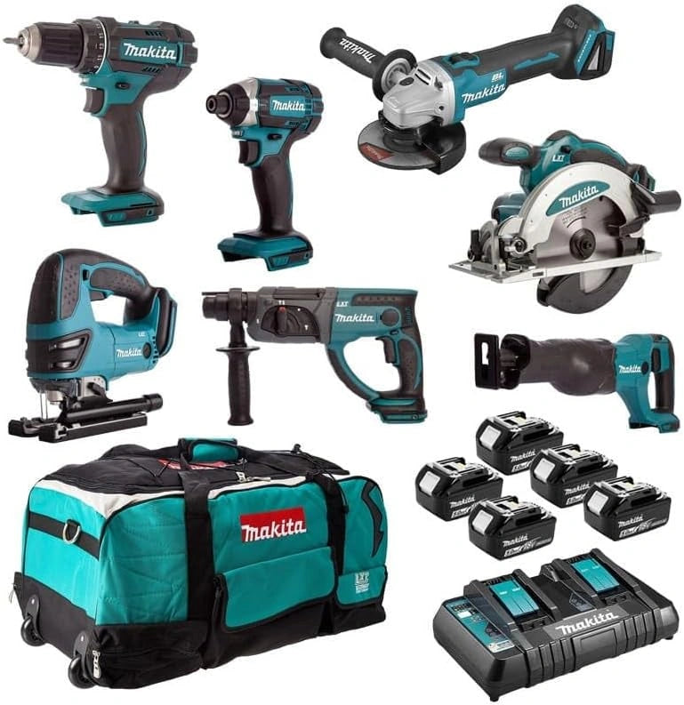 Set van 7 Makita machines (DDF482 + DTD152 + DGA504 + DSS610 + DHR202 + DJR186 + DJV180), DLX7013PT1, zwart
