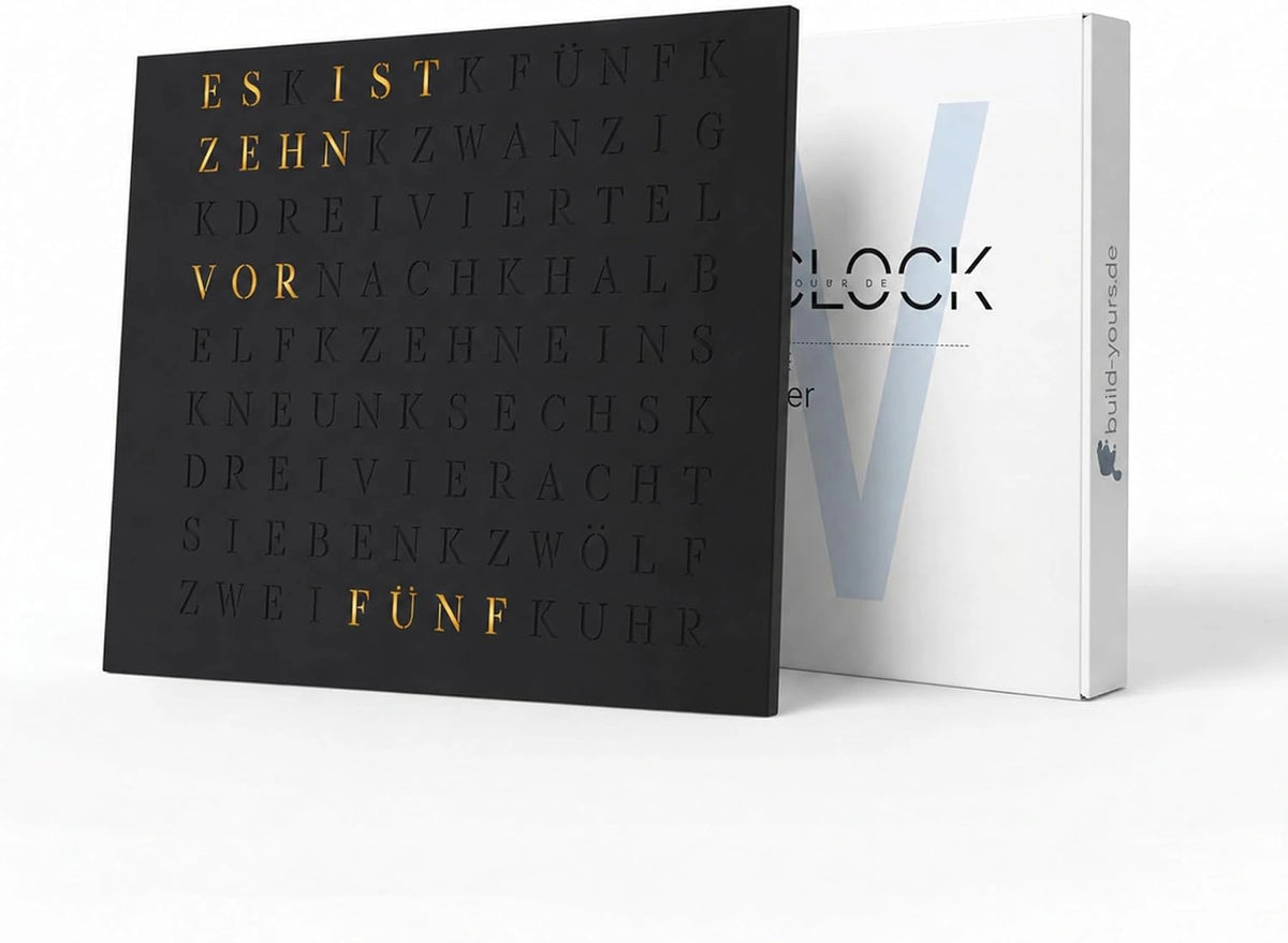 WordClock Jupiter 50 x 40 cm, zwart uitvoering met gepoedercoate voorkant en zwarte diffuser Infinity Edge Design